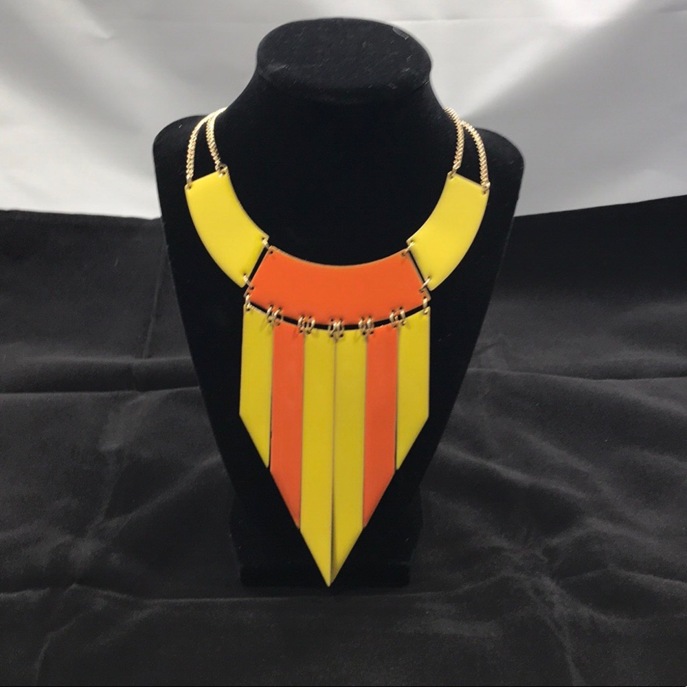 Yellow and Orange Enameled Statement Necklace Set